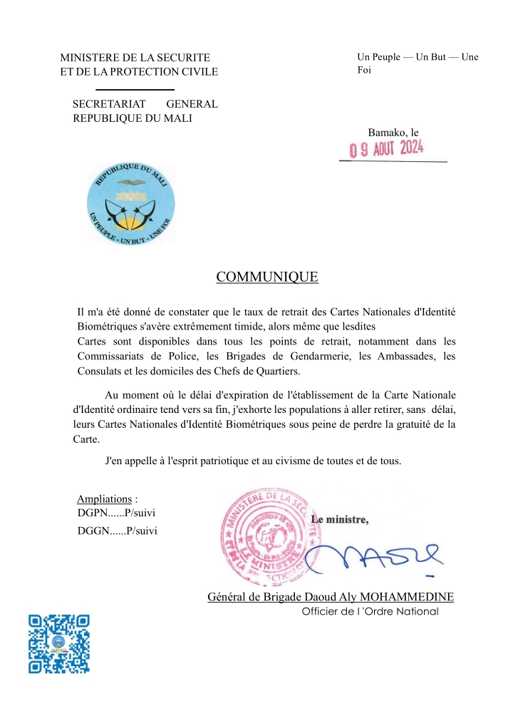 Communiqué du 09 août 2024