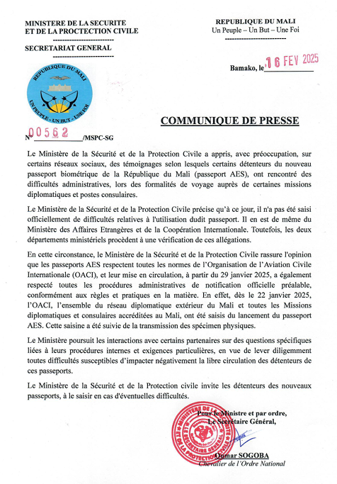  COMMUNIQUÉ DE PRESSE